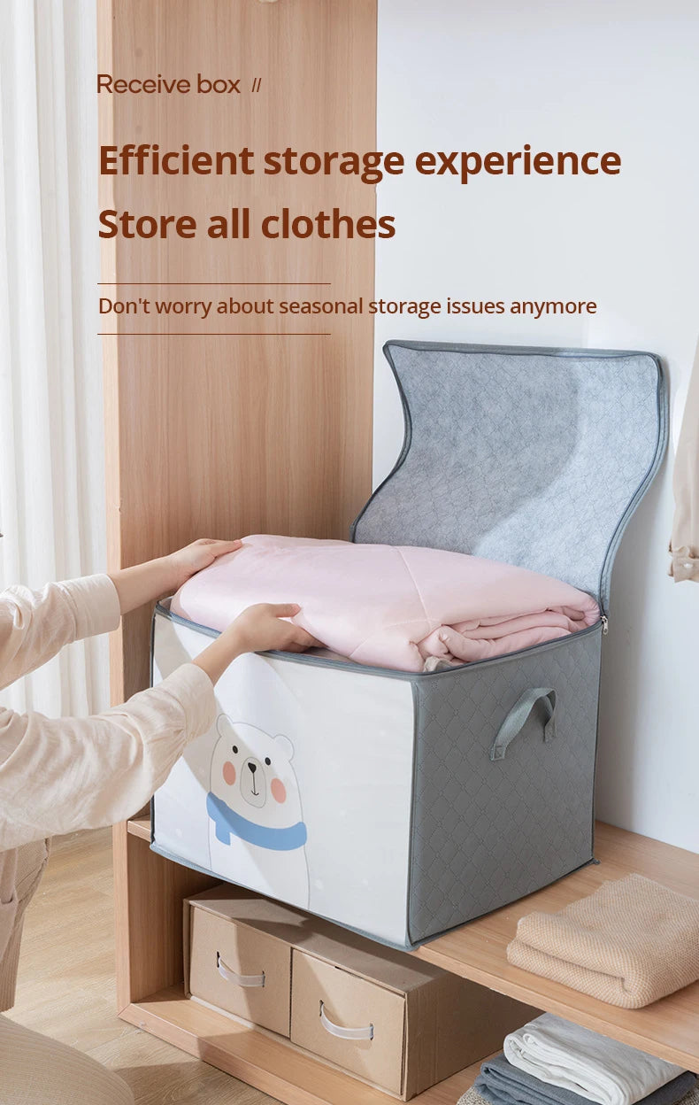 1pc Large Capacity Clothes Storage Bag Organizer With Reinforced Handle For Blankets Bedding Foldable With Zipper Storage Bag