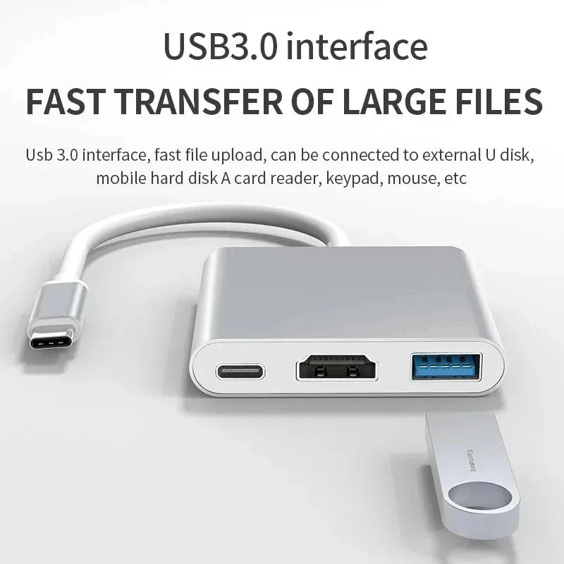 USB-C To HDMI-compatible 3 in 1 Cable Converter for Samsung Huawei iPad Mac NS USB 3.1 Type C To HD 4K USB 3.0 Adapter Cable