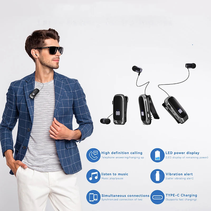 New K88 Lavalier Business Headset Bluetooth 5.4 Bass Earphone Call Vibration Reminder+Voice Number Reporting Wireless Headphone