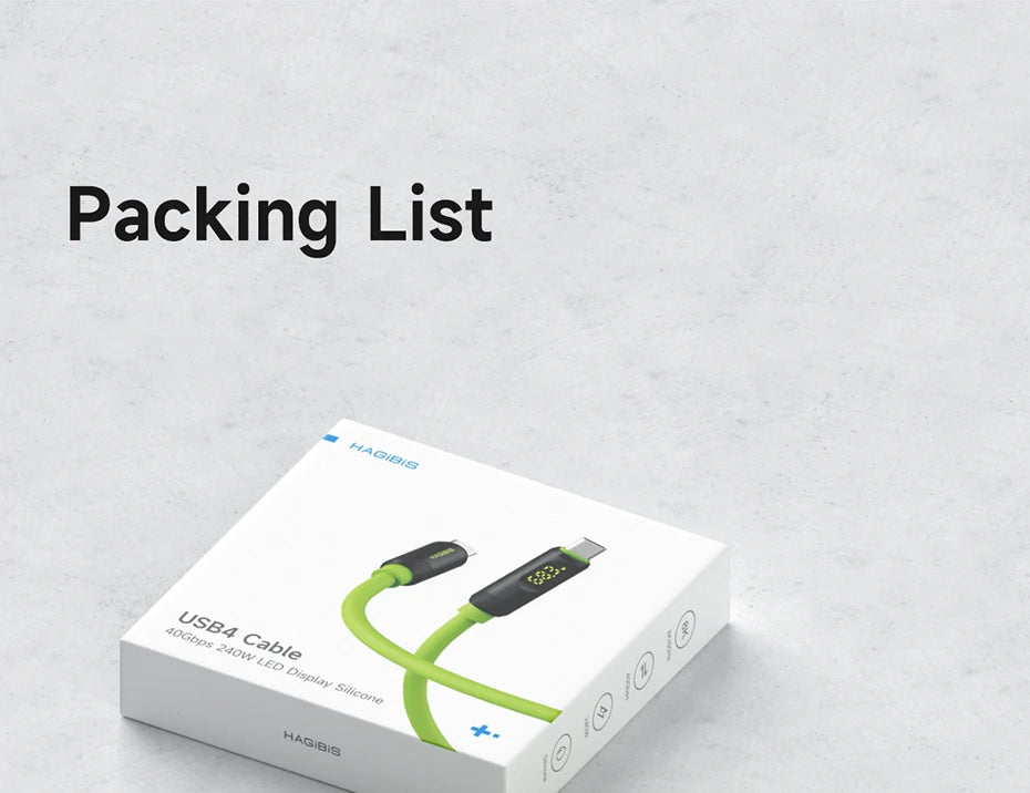 Hagibis USB C Fast Charger Cable With LED Display PD 240W 40Gbps Video Cord Compatible with Thunderbolt 4/3 For iPhone 17 Laptop