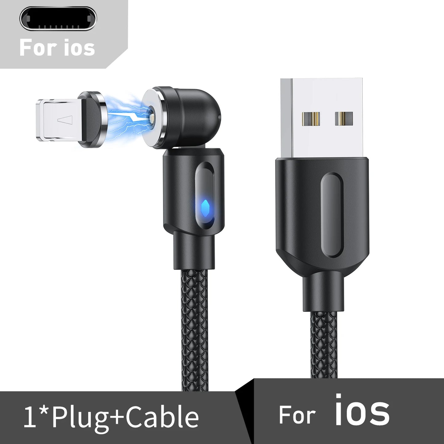 Magnetic Cable Type C Micro USB Cable Phone Charger 540 Degree Rotating Data Cable With LED For iPhone Xiaomi Huawei Samsung