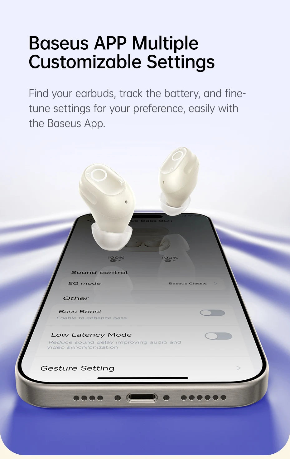 Baseus Bass BD1 Wireless Earphones Bluetooth 5.4 Mini Sports Earbuds,  IP55 Waterproof 0.06s Low-Latency Wireless Headphones