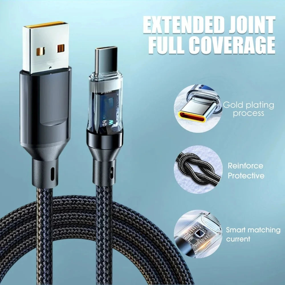 Multi Device Fast Charger Cable 60-120W with LED Display USB A to C and C to C Super Fast Charge for Huwei OPPO iPhone 15 Mac