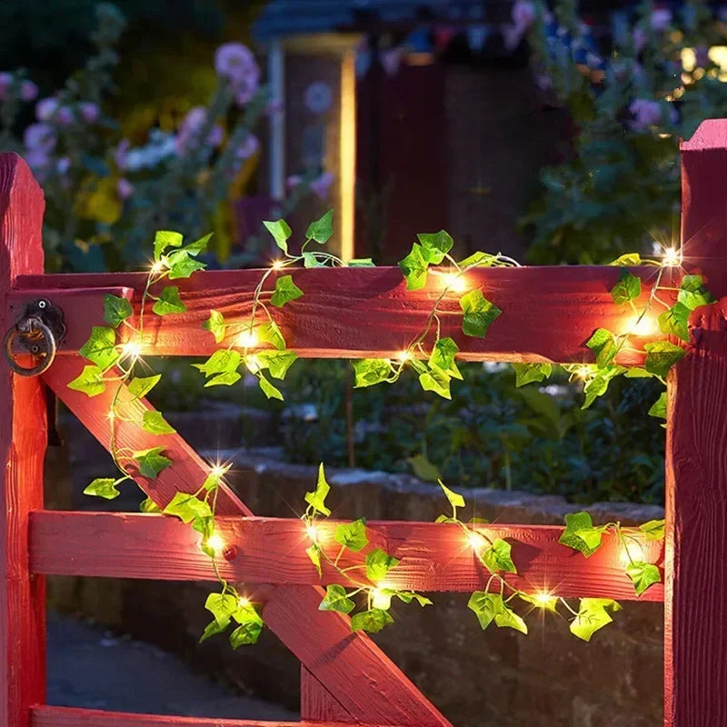 Floral Green Leaf String Lights Artificial Vine Fairy Lights Solar Lights Garland Lights for Home Decoration Christmas Lights