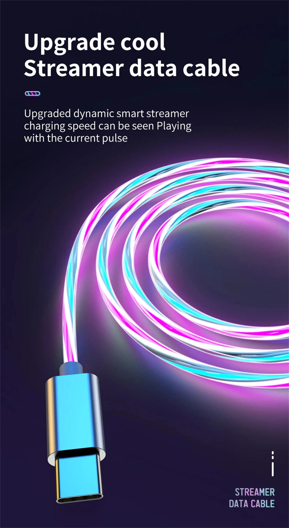 NNBILI 3 IN 1 Glowing LED Light party Phone Charger Luminous USB Type C Cable For Xiaomi iPhone 14 Samsung S24 Phone Accessories