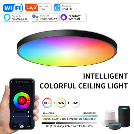 Tuya Smart WiFi Bluetooth LED Ceiling Light AC85-265V 24W RGB WW CW Round Ceiling Lamp Smart life APP Alexa Geogle Voice Control