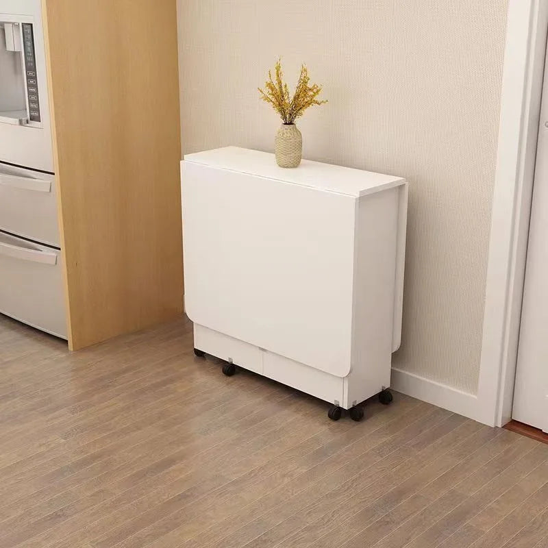 Folding dining table household small apartment movable pulley retractable rectangular simple multi-functional eating table