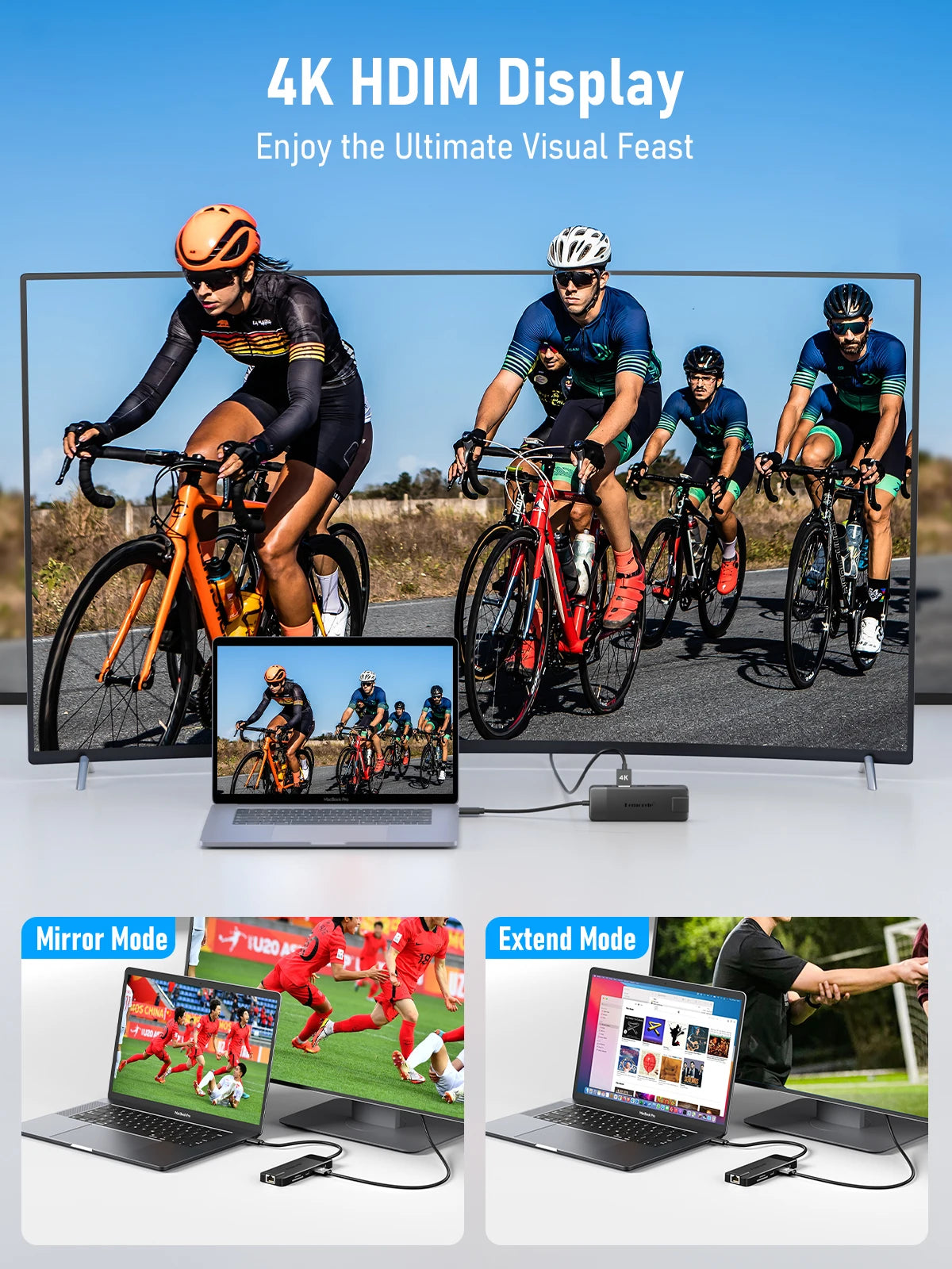 Lemorele 10 in 1 USB C HUB Docking Station Type C Adapter 4K@60Hz HDMI 100W PD RJ45 1000Mbps Ethernet SD/TF Slot for Mac Laptop