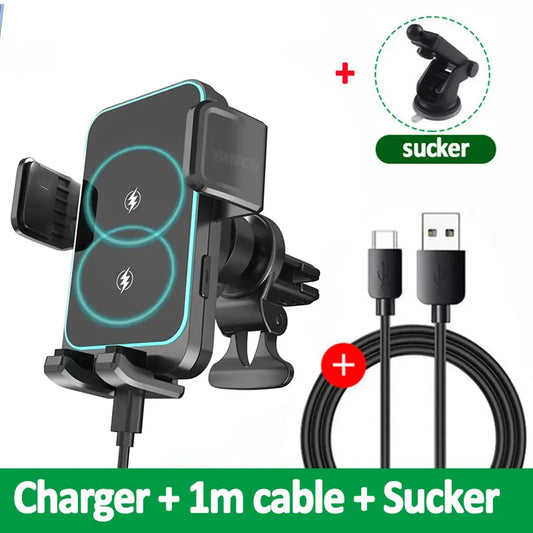 15W Dual Coil Wireless Car Charger for Samsung Galaxy Z Flip 4 3 S22 S21 iPhone Auto Clamp Fast Car Charging Phone Mount Holder