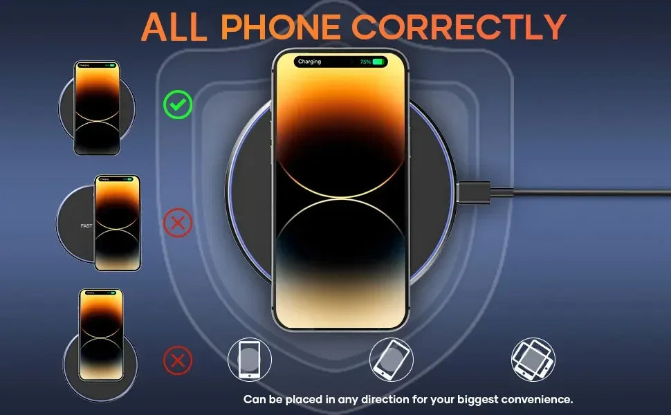 Mini LED Wireless Charger Pad For iPhone 16 15 14 13 12 8 X Pro Max Samsung Xiaomi Induction Fast Charging Dock Station