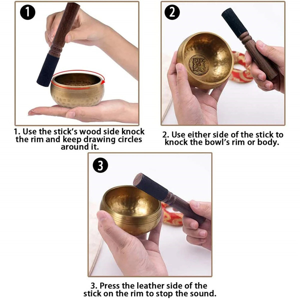 Tibetan Singing Bowl Set Sound Bowl Meditation Bowl Unique Gift Helpful for Meditation Yoga Stress Relief