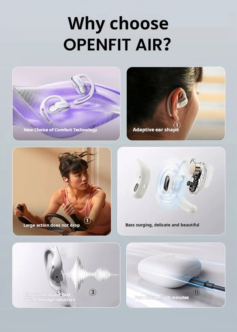 Original SHOKZ T511 OpenFit Air Open Earless Wireless Bluetooth Headphones Sports Headphones HD Call Noise Reduction Support APP