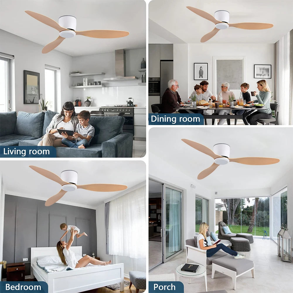 IRALAN 42inch/52inch Ceiling Fan without Light,6-Speed Reversible,Timer,Outdoor Bedroom Living Room-White/Black/Wood