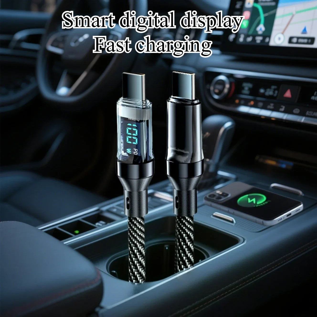 Multi Device Fast Charger Cable 60-120W with LED Display USB A to C and C to C Super Fast Charge for Huwei OPPO iPhone 15 Mac