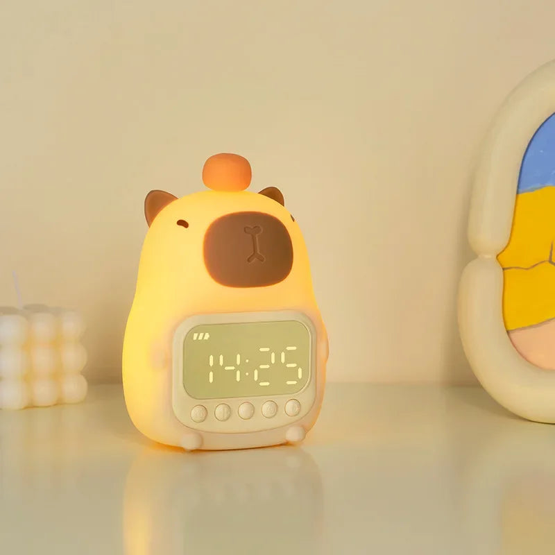 Capybara Led Night Light Silicone Rechargeable Digital Alarm Clock Dimmable Table Lamp Timing USB Charge Children Birthday Gift