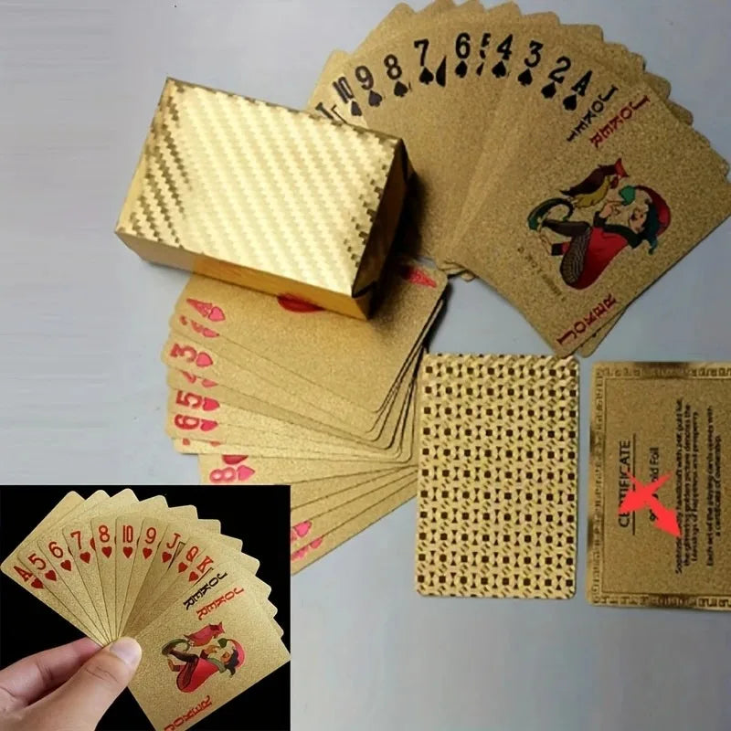 1 Box Golden Foil Playing Cards, Waterproof High Definition Playing Cards, Matte Table Games For Gift Collection
