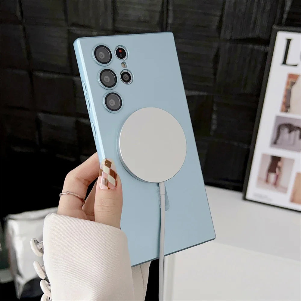 Luxury Matte Magnetic Case for Samsung S25 S24 S23 S22 Ultra S21 S20 Plus Capa for Samsung Note 20 Ultra Magsafe Phone Cover