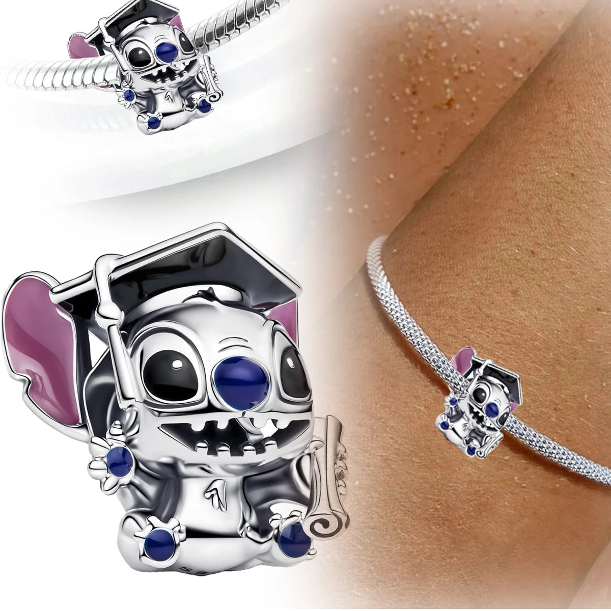 925 Sterling Silver Graduation Charm 925 Chain Beaded Fit Original Bracelet DIY Ladies Jewelry Accessories