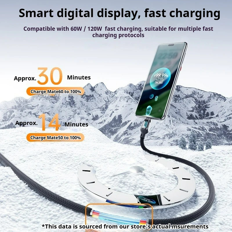 Multi Device Fast Charger Cable 60-120W with LED Display USB A to C and C to C Super Fast Charge for Huwei OPPO iPhone 15 Mac