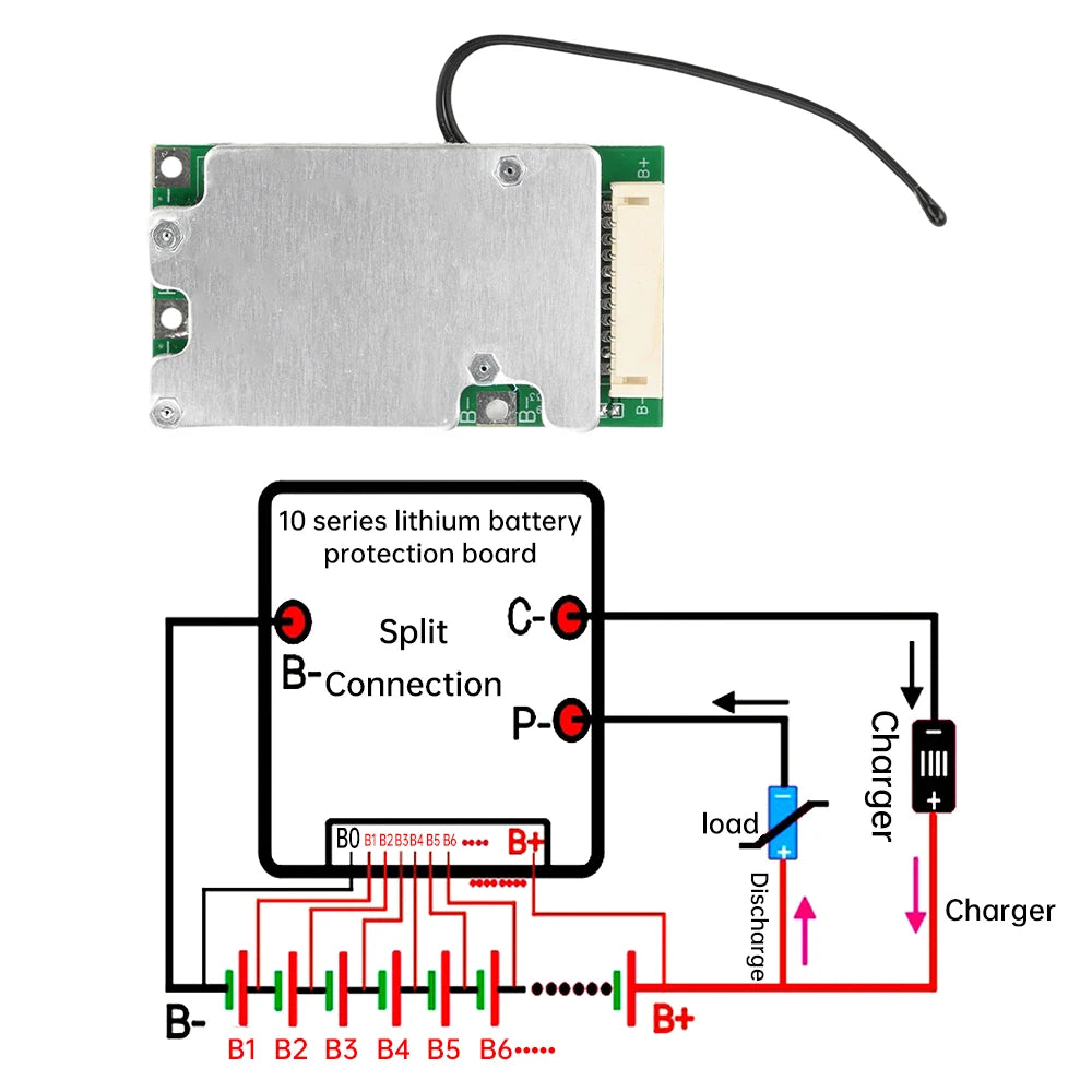 10S 36V 30A Same Port Split Port with Balanced Lithium Battery Protection Board Electric Vehicle Battery Protection Board BMS