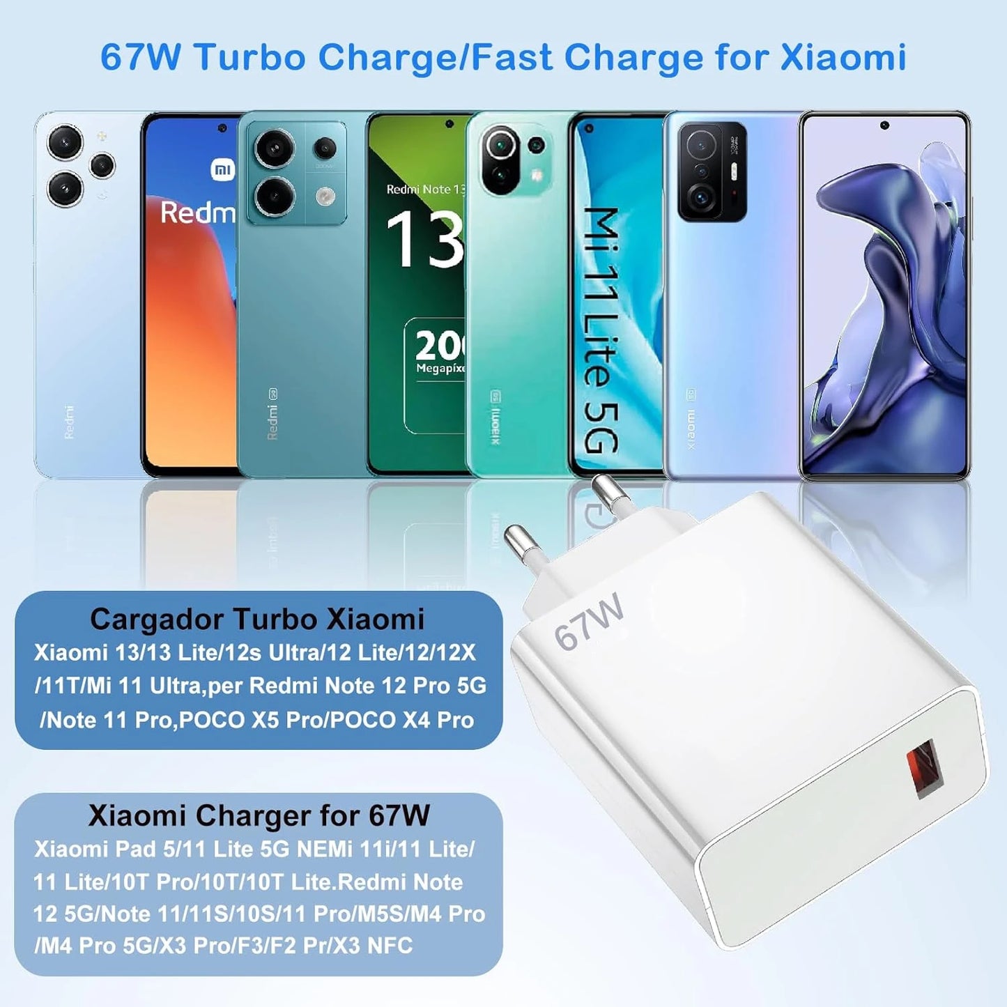 EU Plug 6A 67W Ultra Fast Charger For Xiaomi 10T 11 12 Lite 13T 14 Redmi Note 11T 12T 13 POCO X5 X6 F6 Type C USB Charging Cable