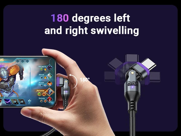 AUFU 16pin 180 Rotate Magnetic Cable 240W Fast Charging Micro USB Type C Cable For iPhone Xiaomi Samsung Magnet USB Phone Cable