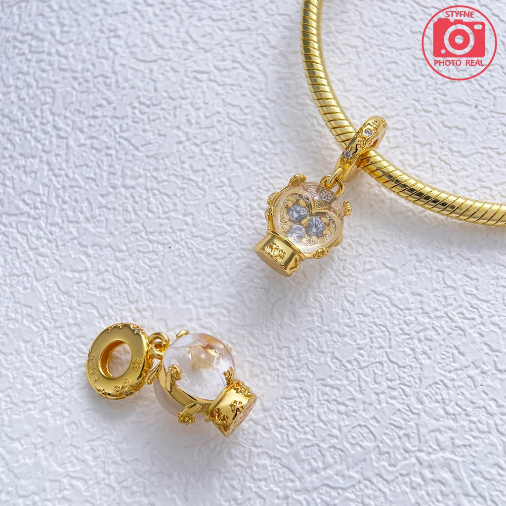 Sterling Silver 925 Gold Glow in The Dark Firefly Pendant Fit Bracelet Women DIY Pendant for Jewelry Making Gifts