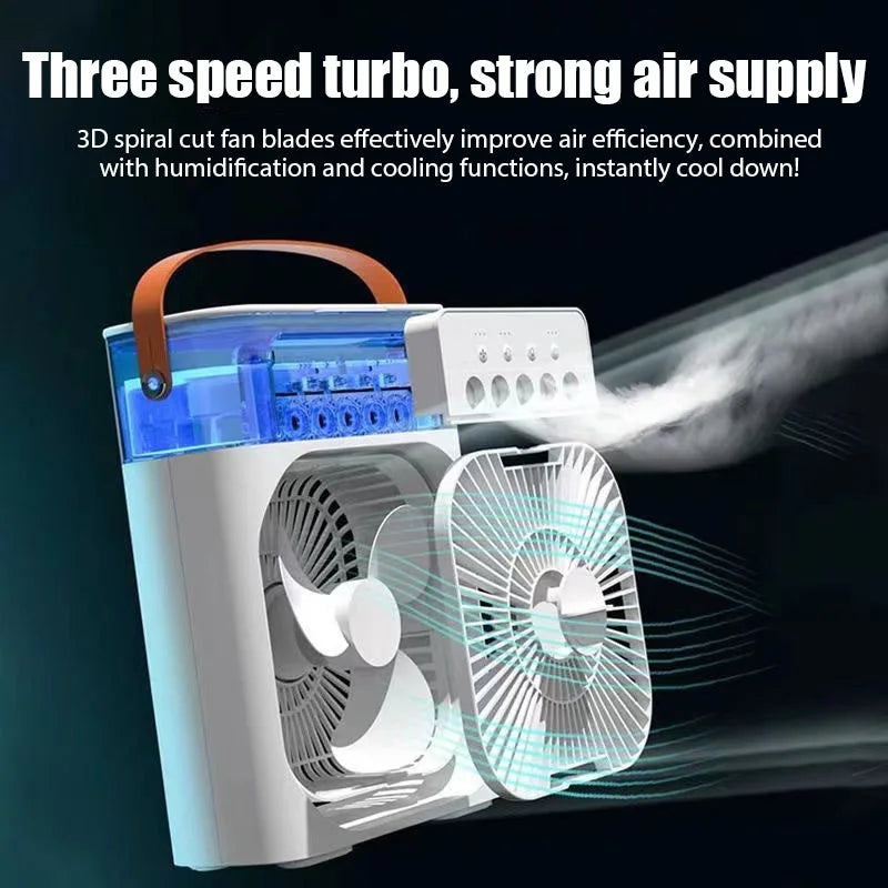 Portable 3 In 1 Fan AIr Conditioner Household Small Air Cooler LED Night Lights Humidifier Air Adjustment Home Fans