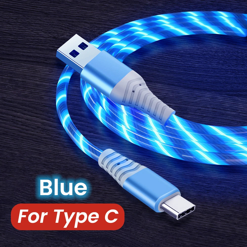 NNBILI 3 IN 1 Glowing LED Light party Phone Charger Luminous USB Type C Cable For Xiaomi iPhone 14 Samsung S24 Phone Accessories