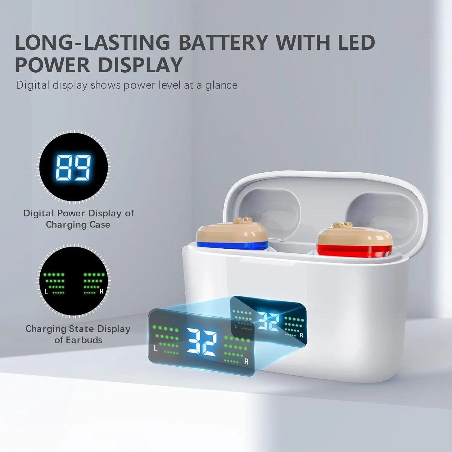 Wireless Mini Noise-cancelling Hearing Aid for Seniors, HD Digital Display, With Large-capacity Battery Charging Box