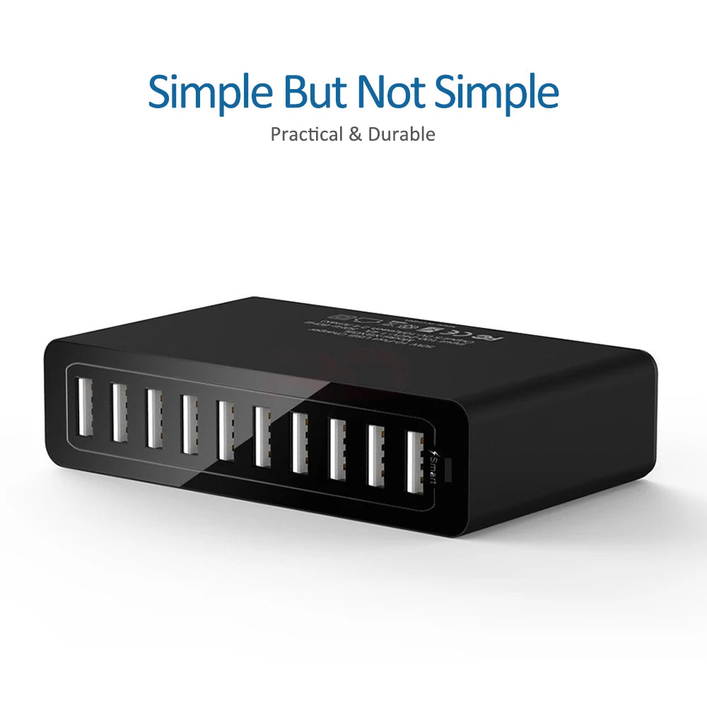 60W 10Port USB Charger for iPhone iPad Kindle Samsung Xiaomi Charging Station Dock Multi USB Charger Desktop Mobile Phone Charge