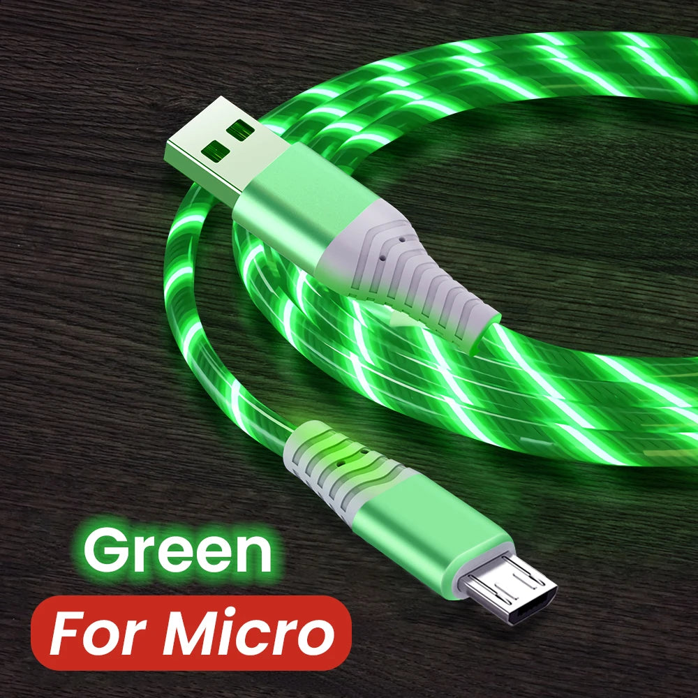 NNBILI 3 IN 1 Glowing LED Light party Phone Charger Luminous USB Type C Cable For Xiaomi iPhone 14 Samsung S24 Phone Accessories