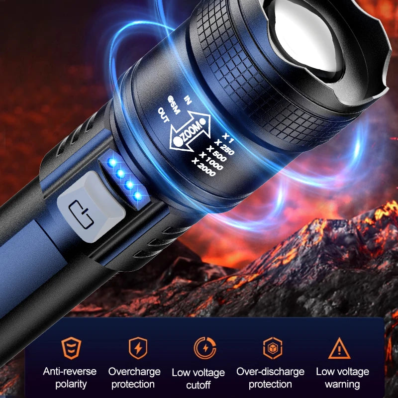 Ultra strong light long-range rechargeable flashlight for outdoor patrol, spotlight zoom aurora cannon, large floodlight laser c