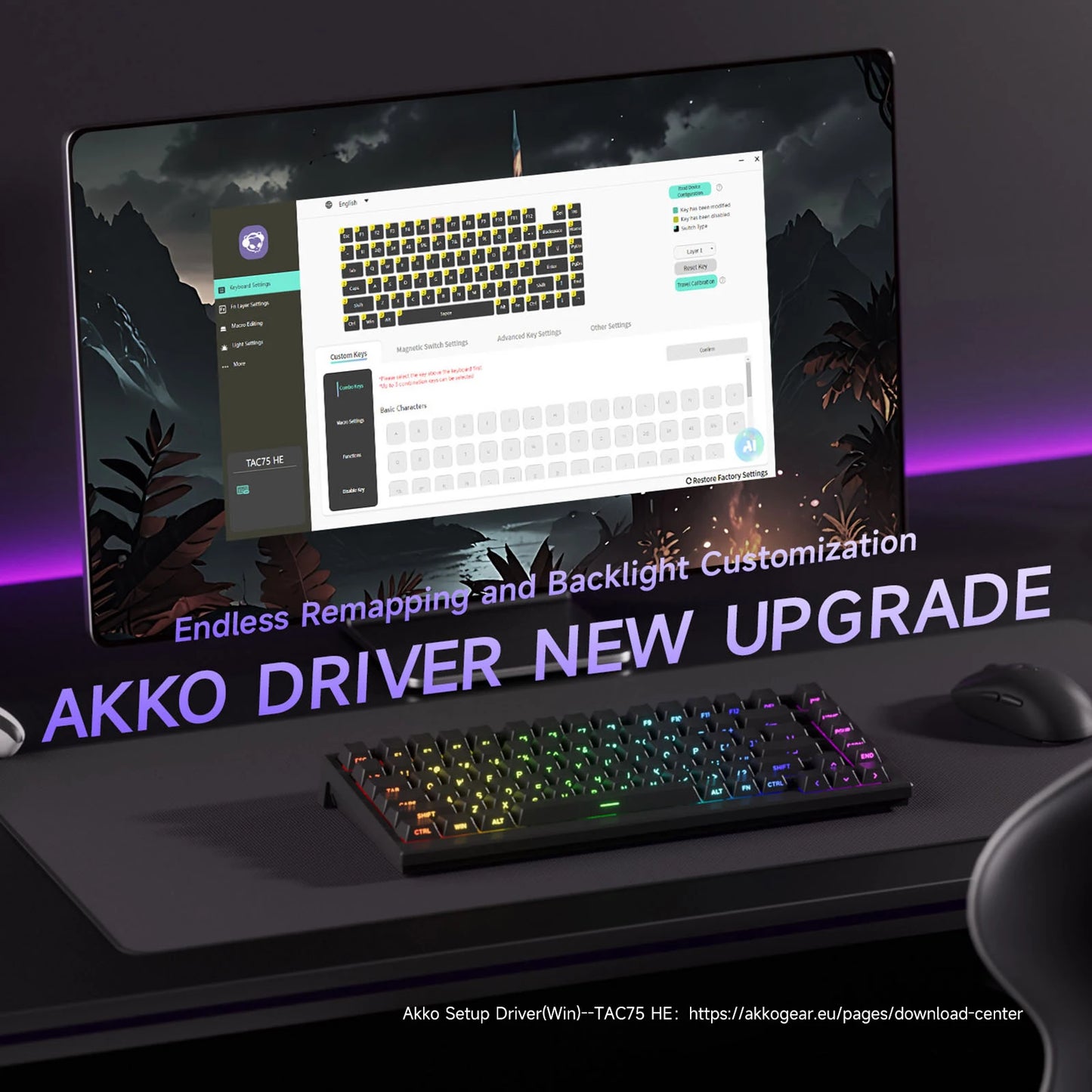 AKKO TAC75 HE Magnetic Switch Keyboard 75% Gaming Keyboards Rapid Trigger 0.005mm 8K RGB Wired Esports Custom Keyboard for Gamer