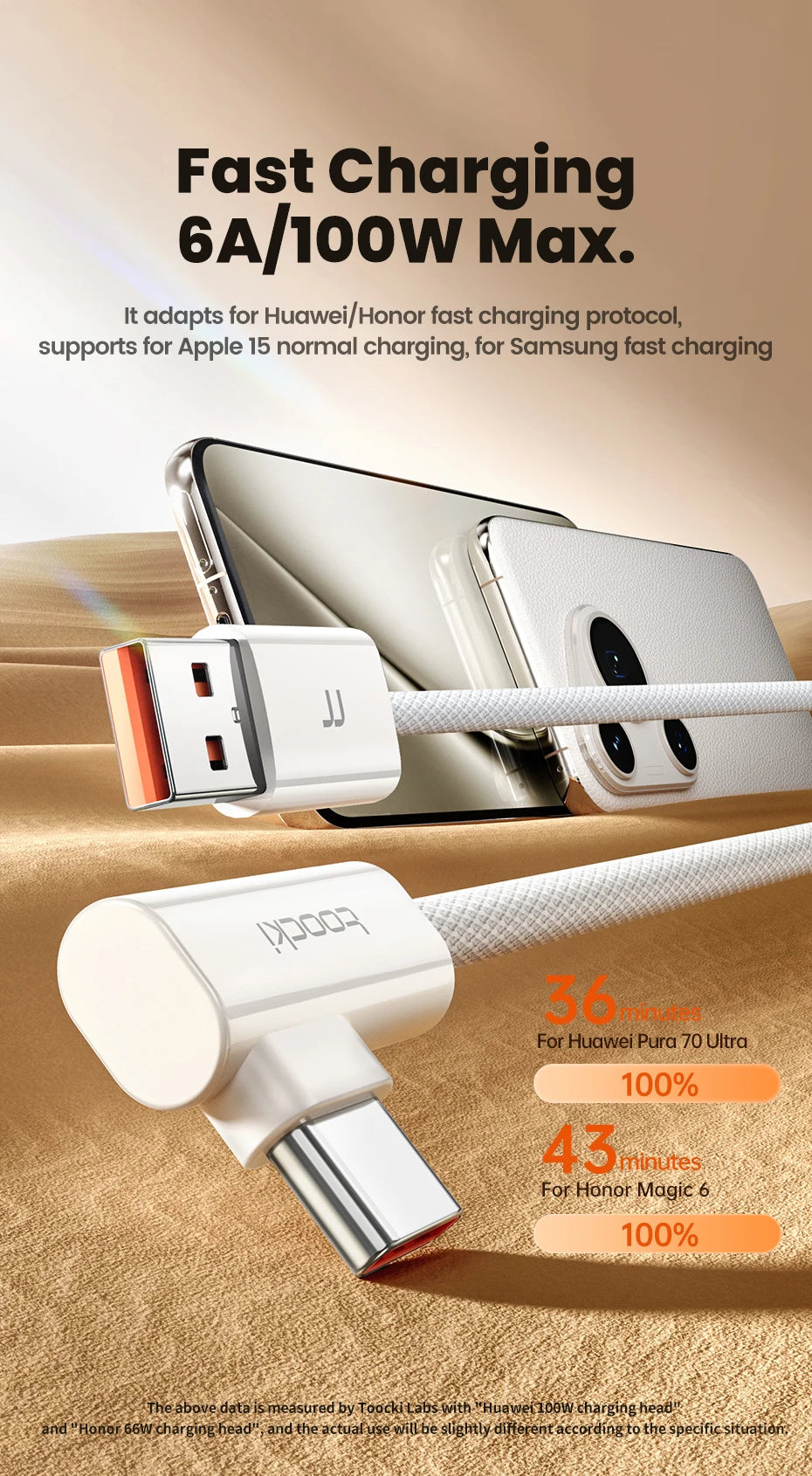 Toocki 100W Elbow 90 Degree USB A to Type C Fast Charging Cable 6A USB C Data Cable For Huawei Samsung Xiaomi Iphone16 15 Tablet