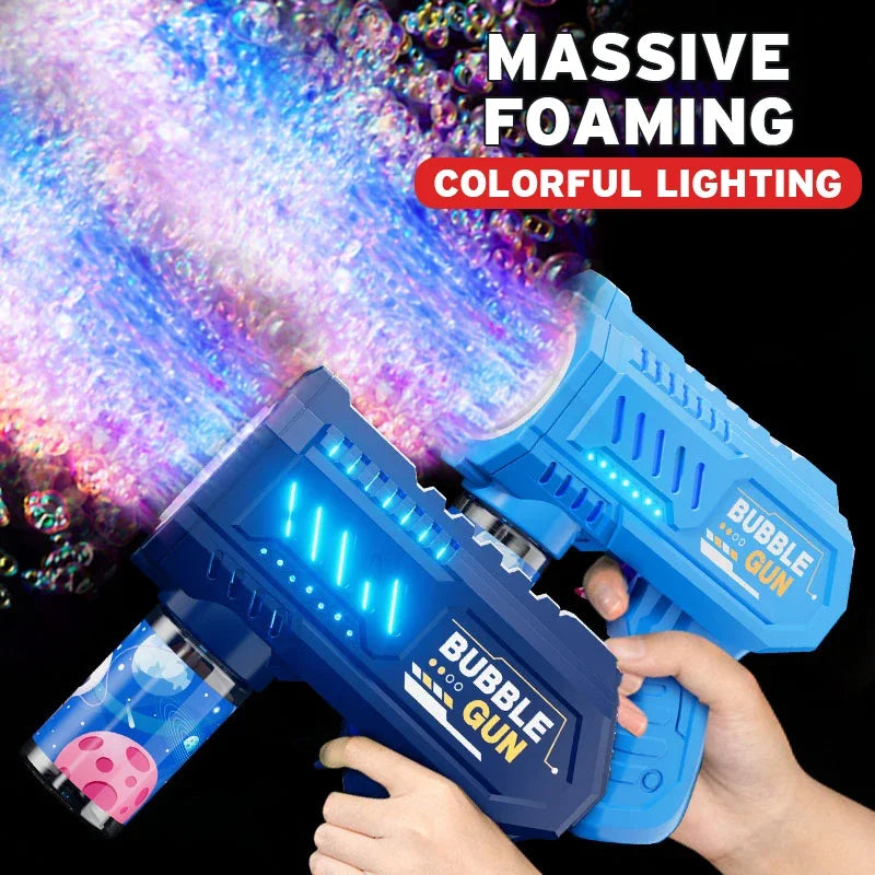 Children bubble machine glowing toy fully automatic bubble gun produces a large amount bubbles without battery and bubble water