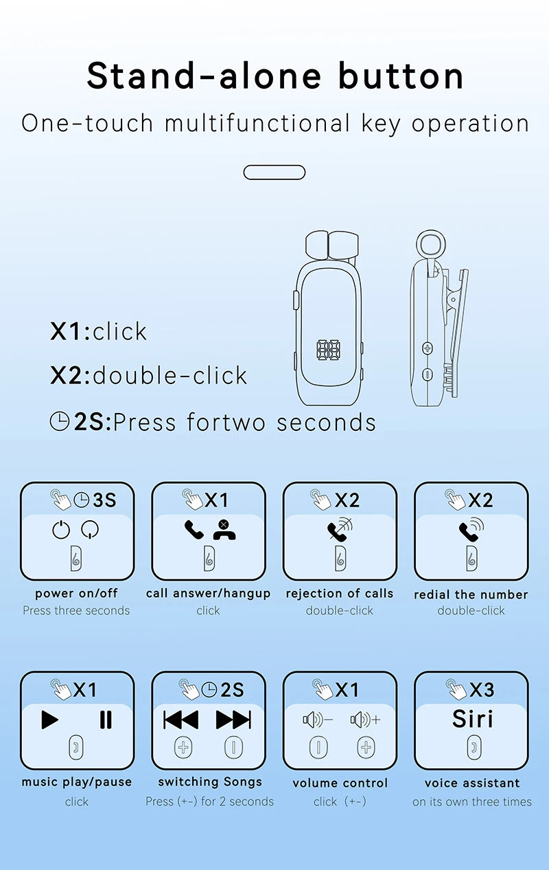 New K88 Lavalier Business Headset Bluetooth 5.4 Bass Earphone Call Vibration Reminder+Voice Number Reporting Wireless Headphone