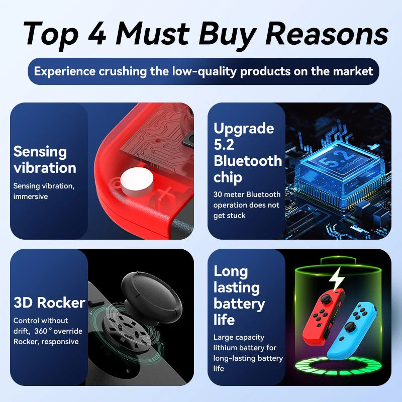 2025 New  For Joycons Gamepad For  Switch Bluetooth Wireless Controller Joystick With Trubo Video Game Consoles