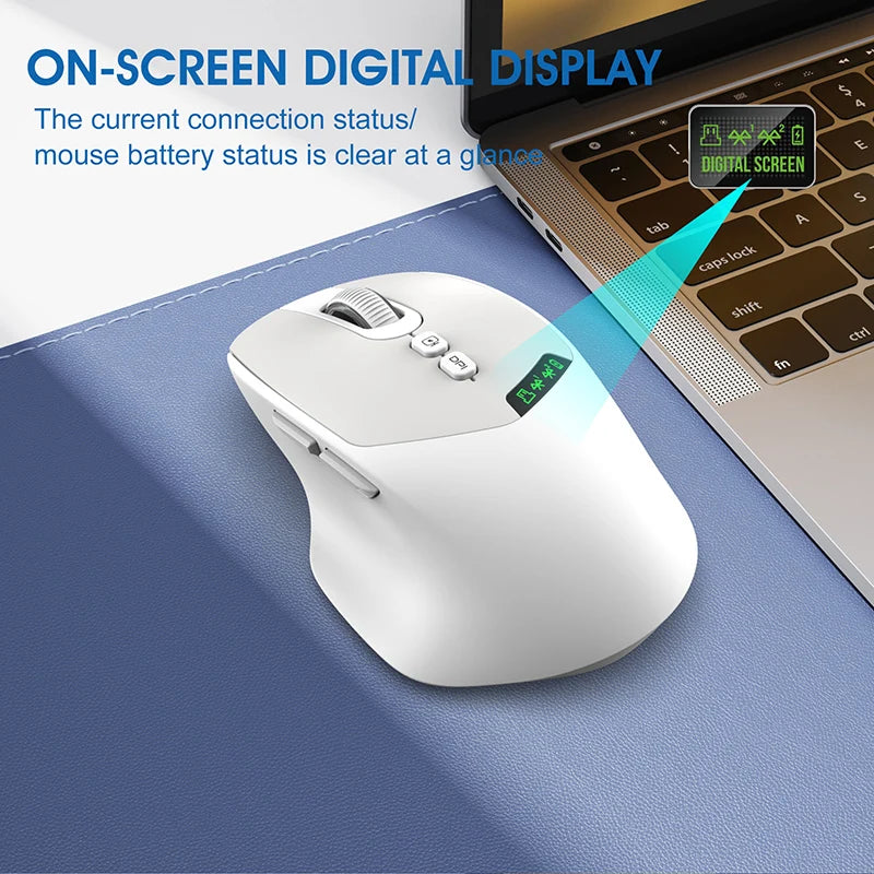 Noiseless Dual Mode Wireless Mouse Bluetooth 2.4G, Silent Click, DPI Adjustable, 500mA Battery, Display for PC Laptop Mac