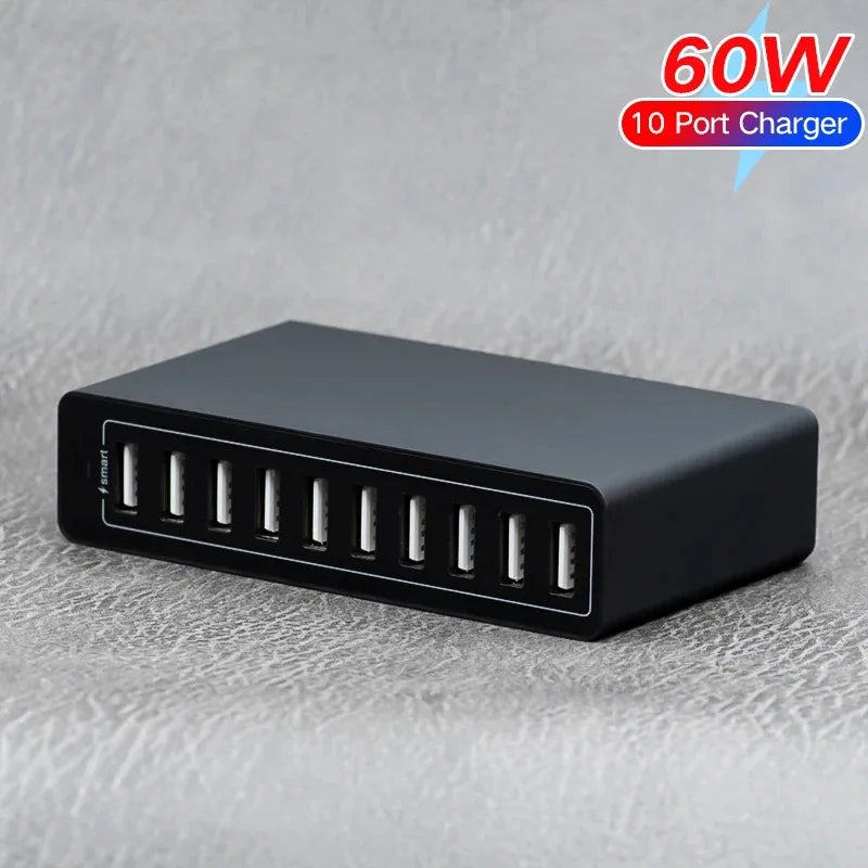 60W 10Port USB Charger for iPhone iPad Kindle Samsung Xiaomi Charging Station Dock Multi USB Charger Desktop Mobile Phone Charge