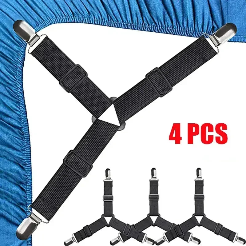Triangle Bed Sheet Clips Adjustable Fitted Sheet Suspenders & Mattress Grippers for Secure Hold