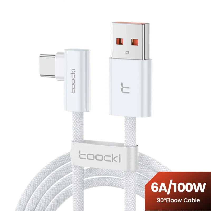 Toocki 100W Elbow 90 Degree USB A to Type C Fast Charging Cable 6A USB C Data Cable For Huawei Samsung Xiaomi Iphone16 15 Tablet