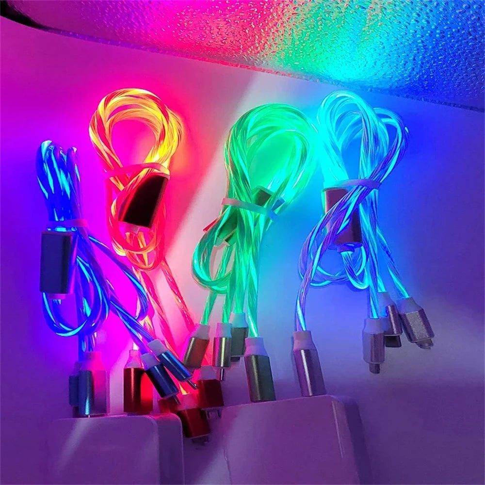 NNBILI 3 IN 1 Glowing LED Light party Phone Charger Luminous USB Type C Cable For Xiaomi iPhone 14 Samsung S24 Phone Accessories