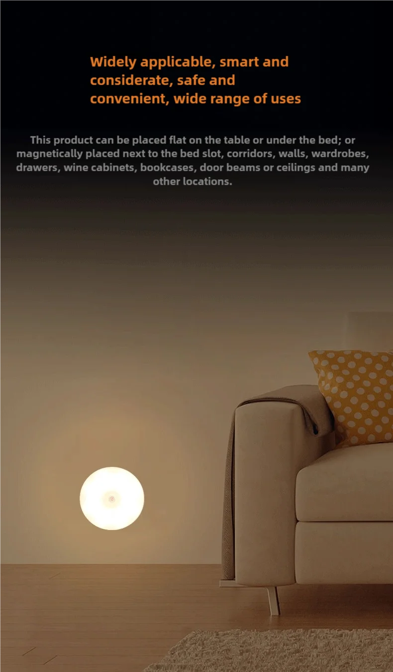 CY-LED night light with motion sensor, USB charging light for kitchen cabinets and ladders, wireless