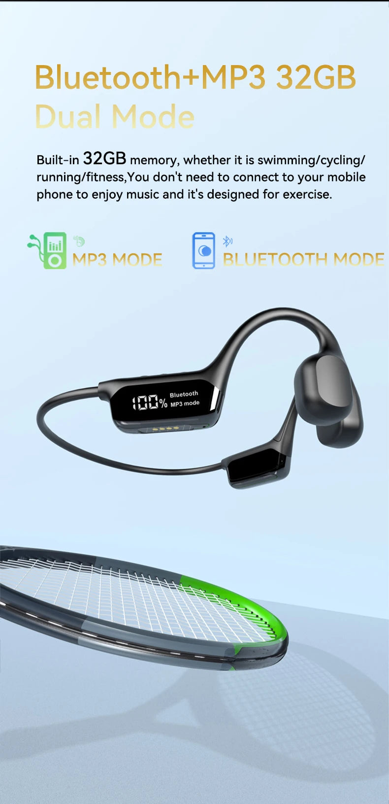 IPX8 True Waterproof Bluetooth 5.4 Swimming Diving Bone Conduction Headphone 32GB MP3 Player Summer Sports Cycling Music Headset
