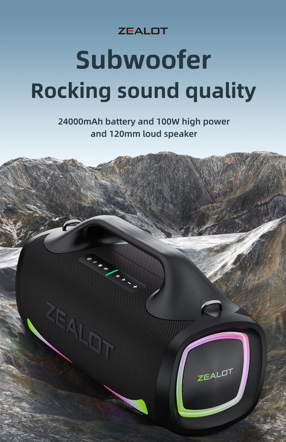 ZEALOT-S79 Speaker Party Portable Speaker with Bluetooth 5.2, Portable Handle, 24-Hour Playtime, for Party, Camping