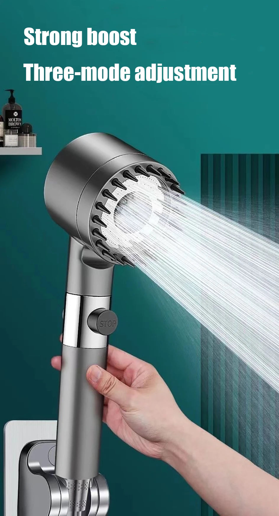 3 Modes High Pressure Water Saving Filter Powerful Shower Head Massage Spa Handheld Showerhead with ON/OFF Switch for Bathroom