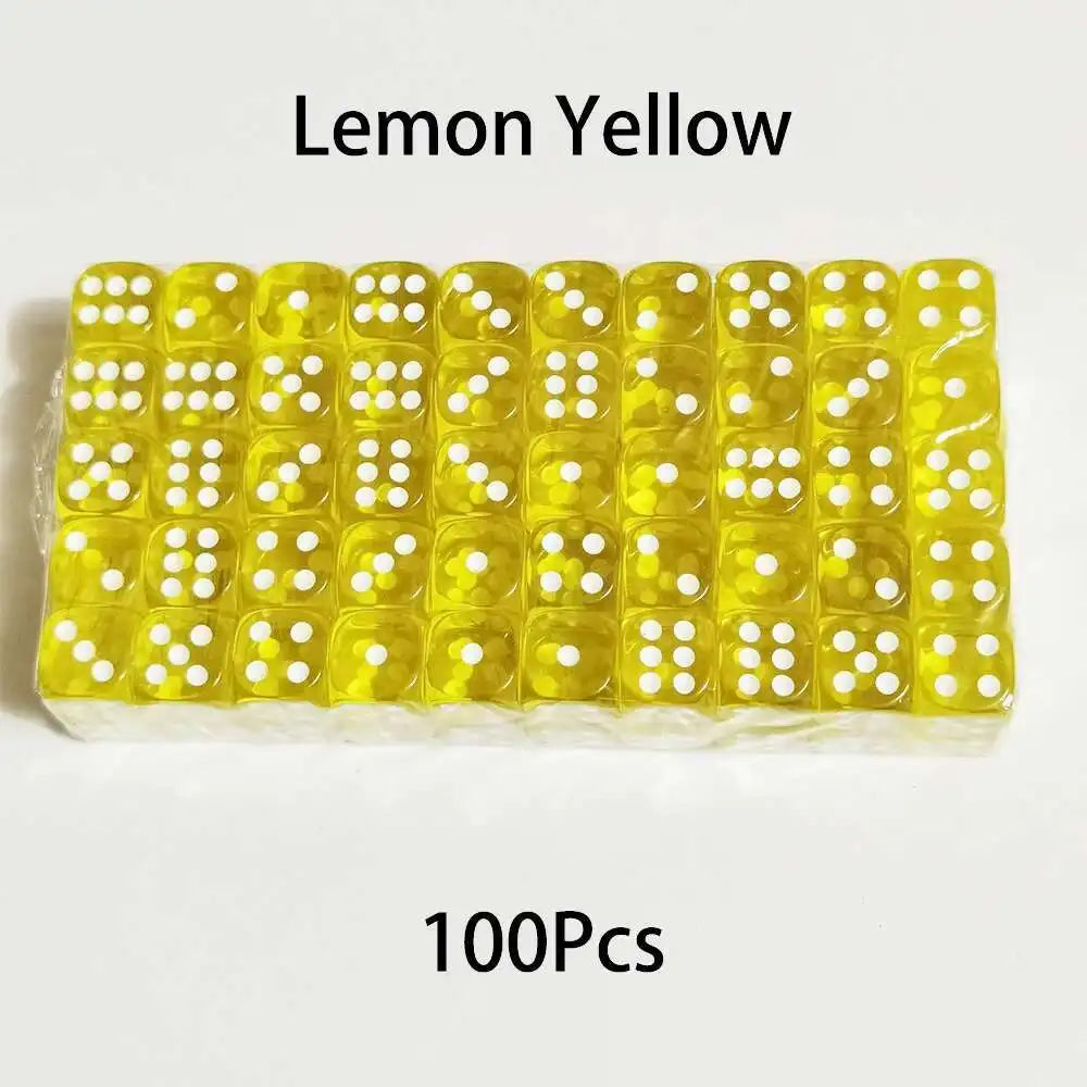 100PCS  D6 Dice 12mm 6 Sided Multicolor Transparent Color Acrylic Rounded Edges Dice For Table