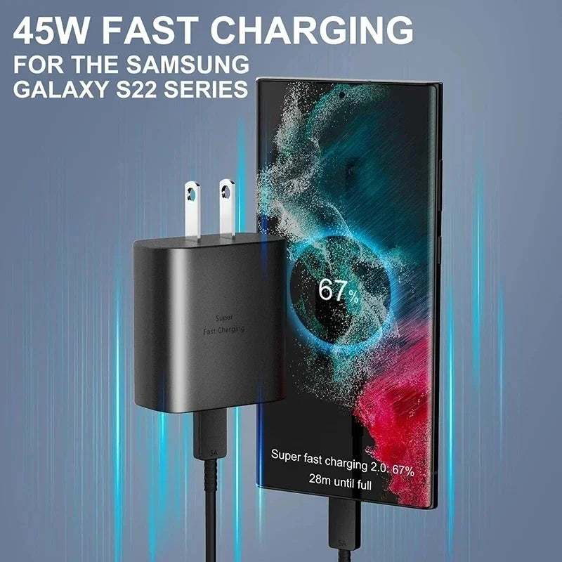 Fast Charging Type-C Cable 5A 45W PD USB-C Super for Samsung S21 FE S22 Plus S23 S24 Ultra Note 20 A14 A15 A33 A34 A53 A54 A55
