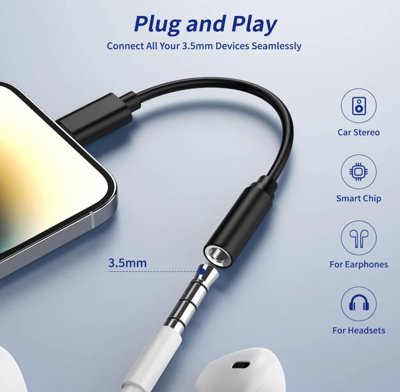 2 Pack MFi Certified Lightning to 3.5 mm Headphone Jack Adapter for iPhone, Earphone Converter Dongle Aux Audio Cable - Co